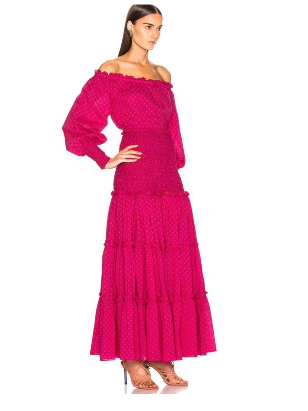Alexis Fuchsia Off-Shoulder Polka Dot Maxi Dress - Picture 5 of 11